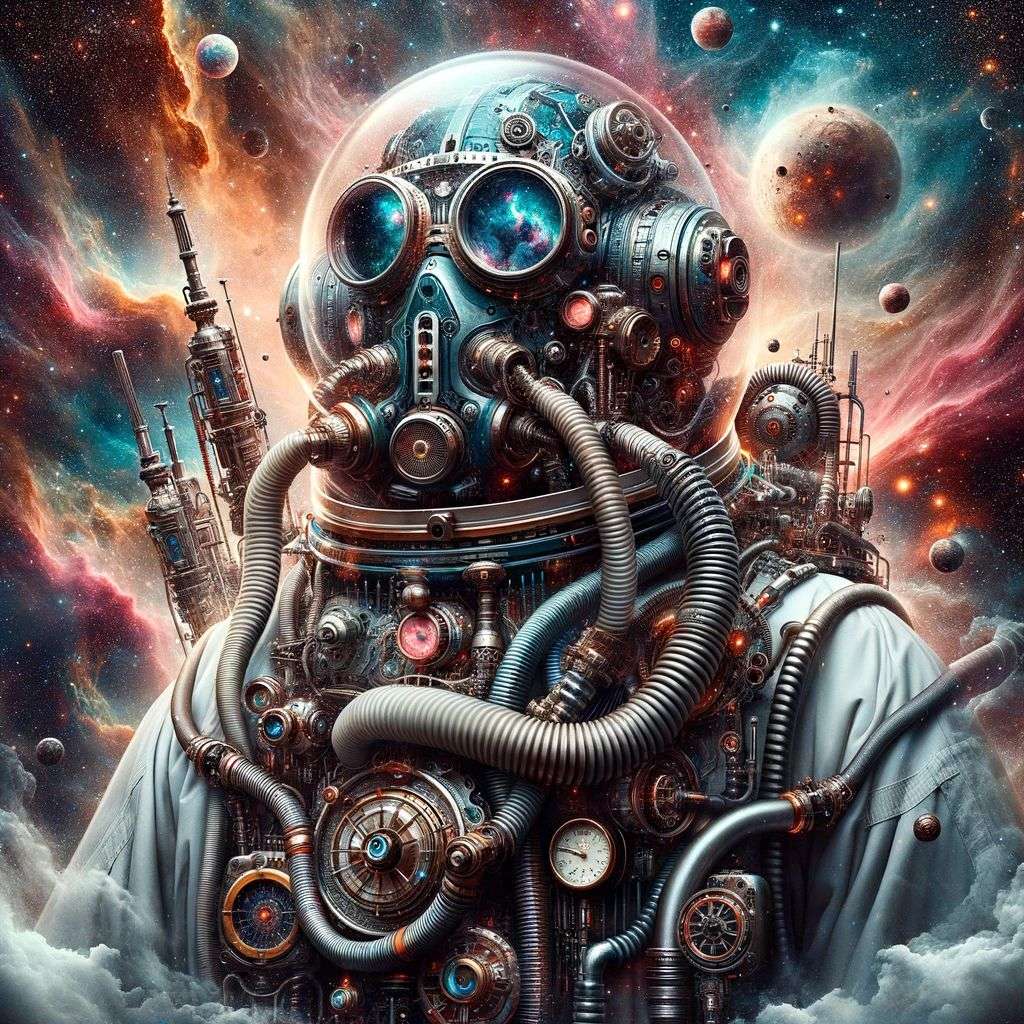 an astronaut, digital art, steampunk